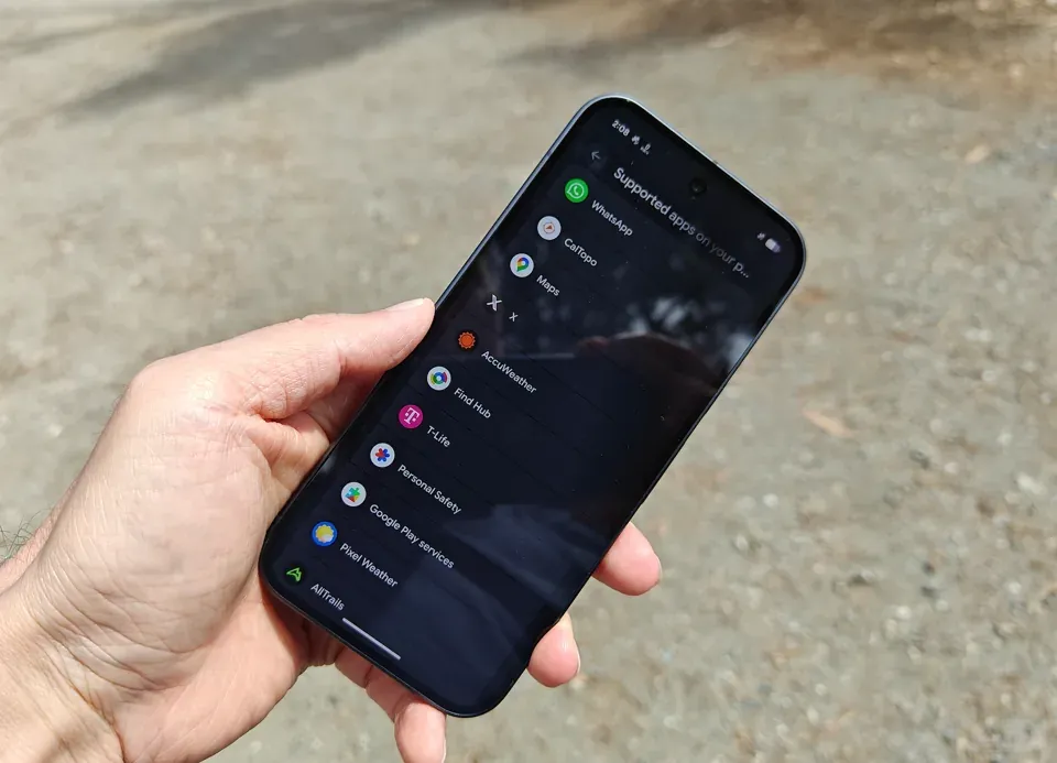 In the settings panel, the Pixel 10 phone also lists the supported apps.jpg