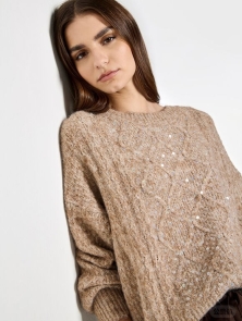 Apricot’s Iridescent Sequin Cable Knit Jumper: The Sparkly Brown Staple That Blends Comfort and Glam (With a Nod to Clarks’ Timeless Appeal)