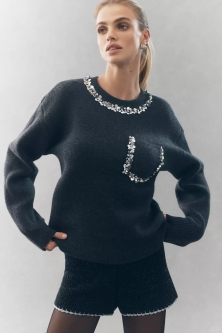 Endless Rose Crew Neck Embellished Pocket Sweater: Anthropologie’s Sparkle-Meets-Comfort Staple