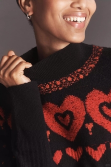 Maeve Mock-Neck Metallic Heart Icon Sweater: Sparkle with Substance—A Timeless Knit That Shines