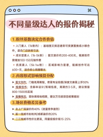 不同量级达人的报价揭秘