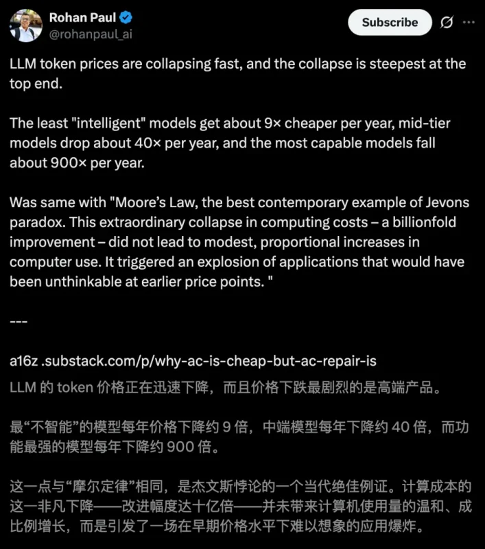 AI prices drop 900 times, even a bottle of mineral water is more expensive than it-gonglubian